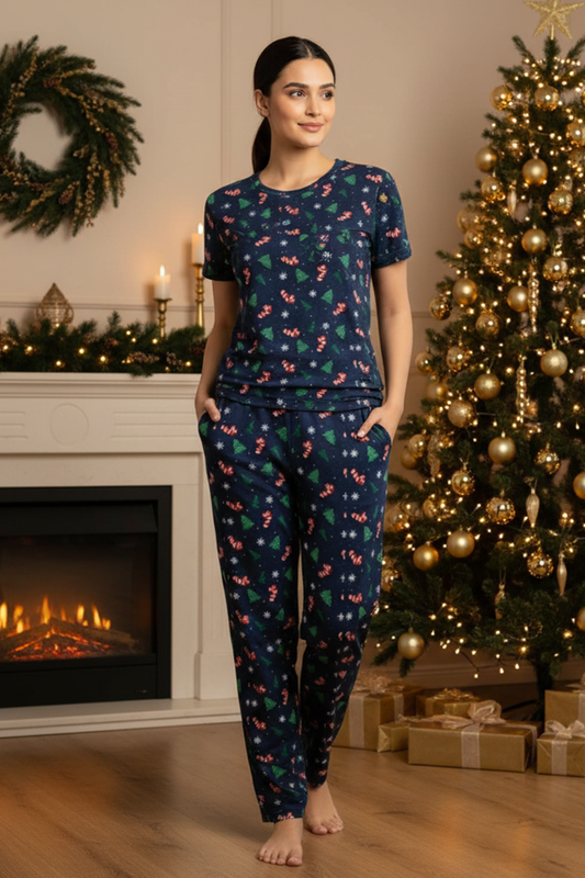 PEPPERMINT PINES LADIES CHRISTMAS SHORT SLEEVE PANT SET