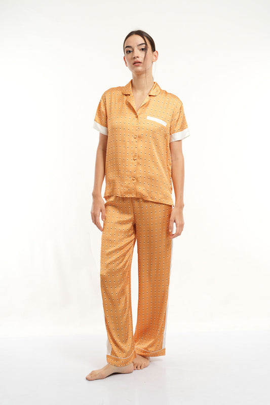 SHORT SLEEVE PANT SET - Mustard AOP