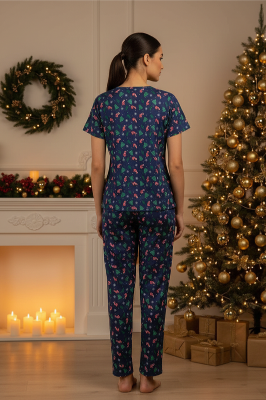 PEPPERMINT PINES LADIES CHRISTMAS SHORT SLEEVE PANT SET