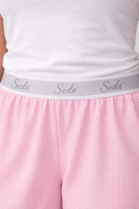 PINK WOVEN CHECK TEENS PANT