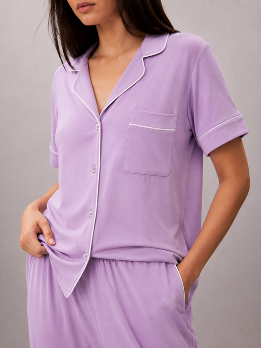 AIRSOFT MODAL PURPLE SHORT SLEEVE PANT SET