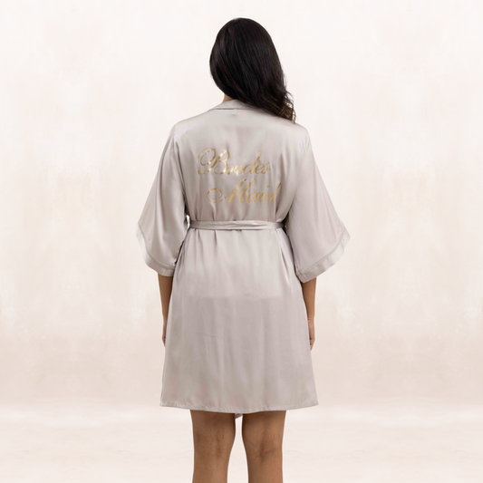 SAND BRIDESMAID LADIES SATIN SHORT ROBE