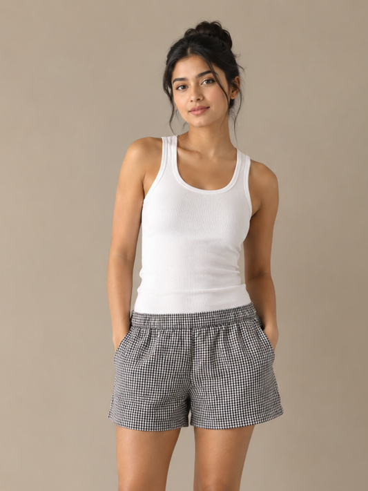 BROWN CHECK LADIES SHORT