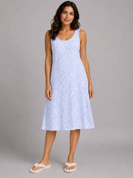BLUE ABSTRACT LADIES SLEEVELESS NIGHTY - WOMENS - COTTON - SEDA