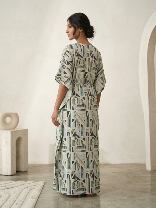 BLUE GREEN ABSTRACT LADIES KAFTAN