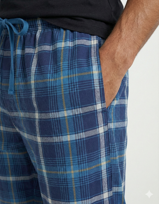 MENS BLUE PLAID WOVEN PANT