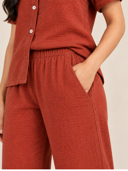 CHOCOLATE LADIES FRONT OPEN SHORT SLEEVE PANT SET