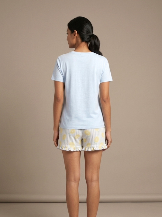 LEMON STRIPE LADIES SHORT SLEEVE SHORT SET