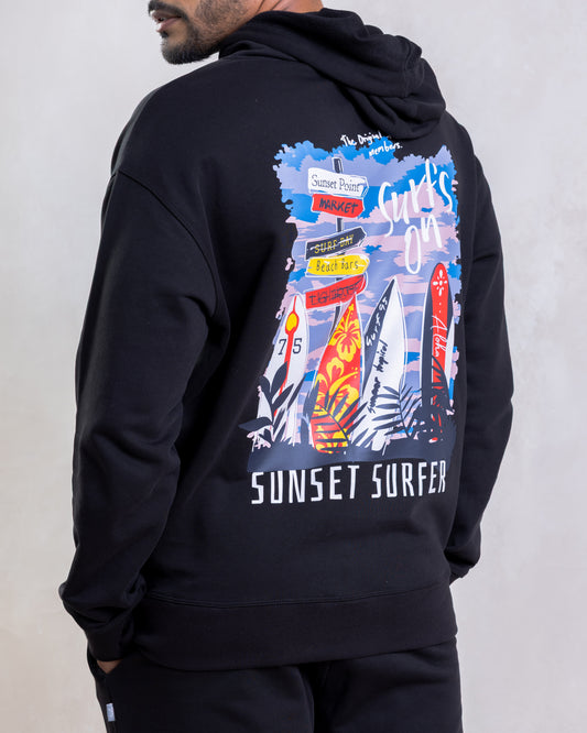 SURF'S ON UNISEX RELAXED BLACK HOODIE ONLY