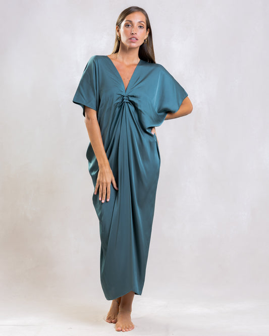 TEAL LADIES SATIN KAFTAN