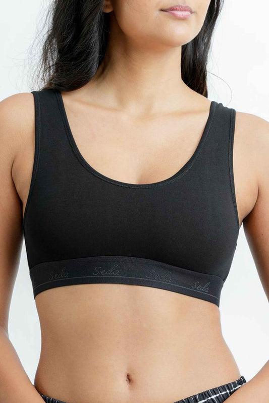 Supportive under band scoop back bra