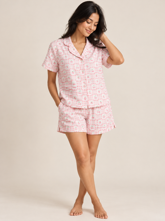 PINK CHERRY LADIES SHORT SLEEVE SHORT SET