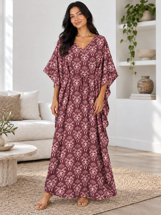 BURGUNDY MOTIF LADIES KAFTAN