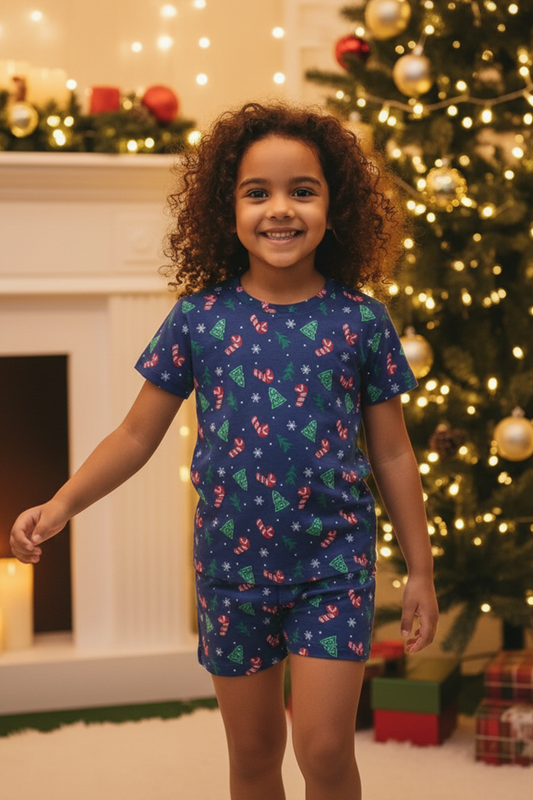 PEPPERMINT PINES UNISEX CHRISTMAS SHORT SLEEVE SHORT SET