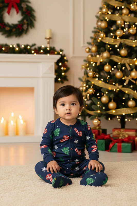 PEPPERMINT PINES BABY UNISEX CHRISTMAS SLEEPSUIT