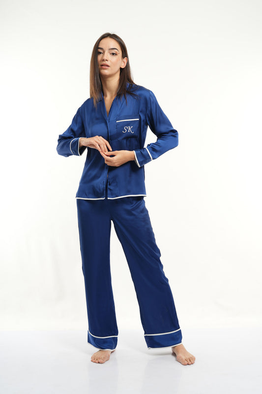 PJ L/S PANT SET - Navy  Blue