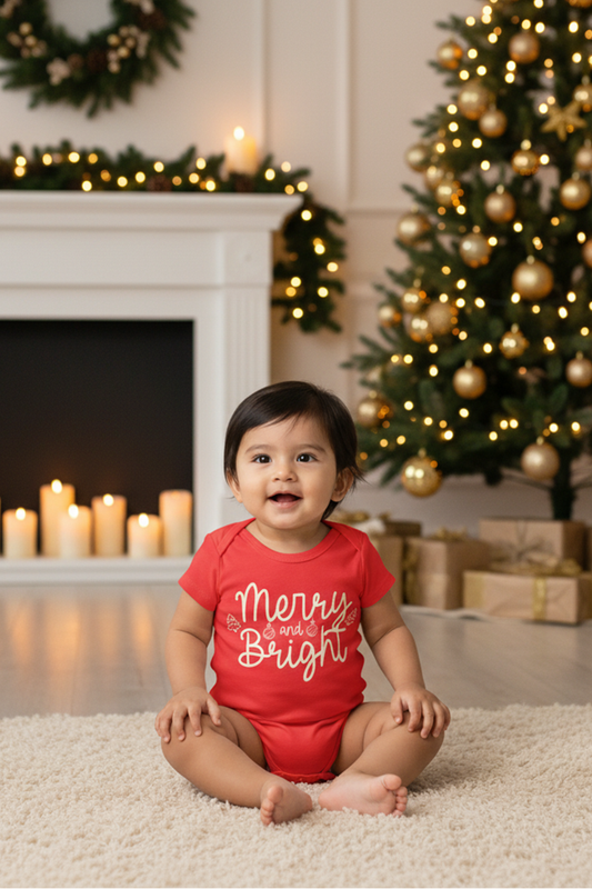 MERRY & BRIGHT BABY UNISEX CHRISTMAS BODYSUIT