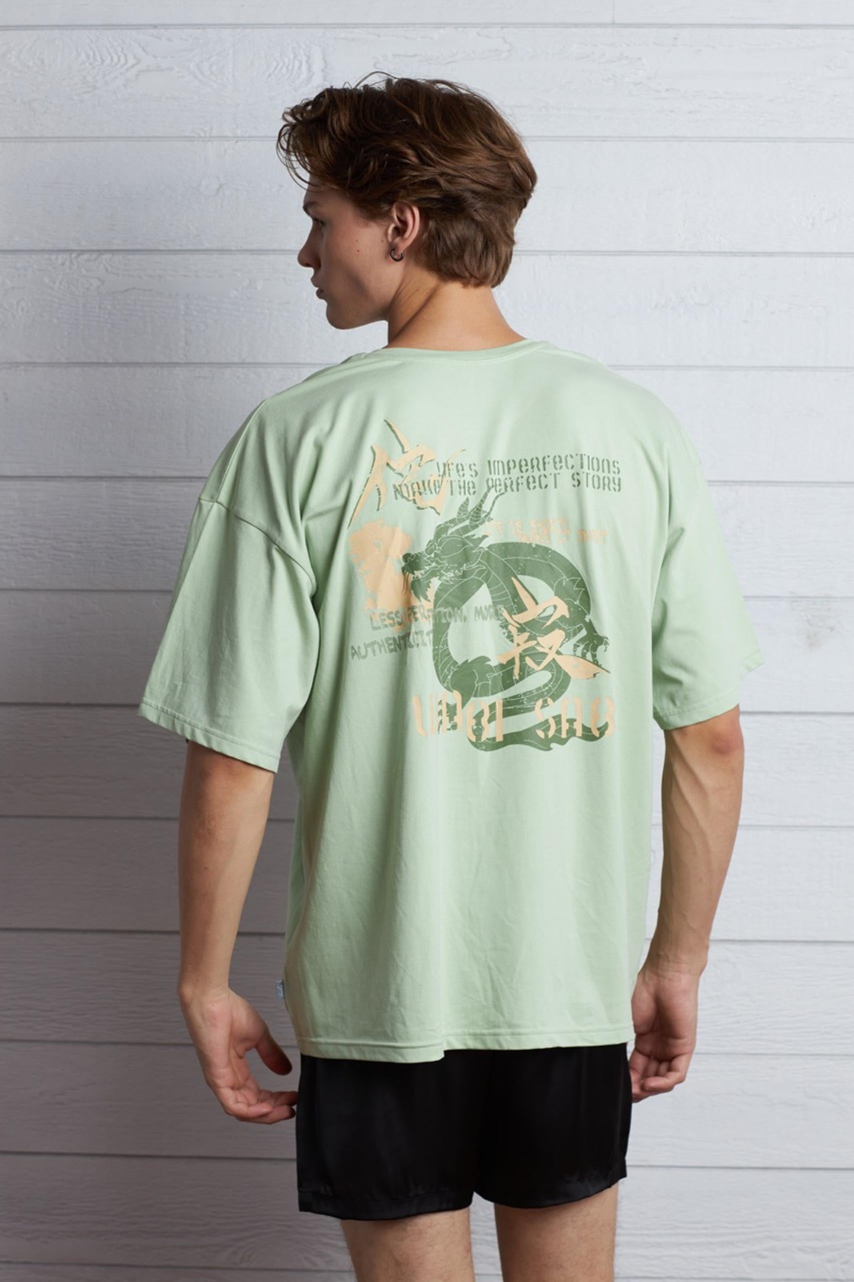 Back View of Oversized Fit T-Shirt with Print Detail