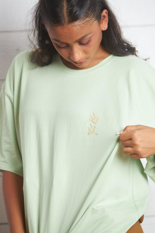 Close-up of Chest Print on Oversized Jersey T-Shirt