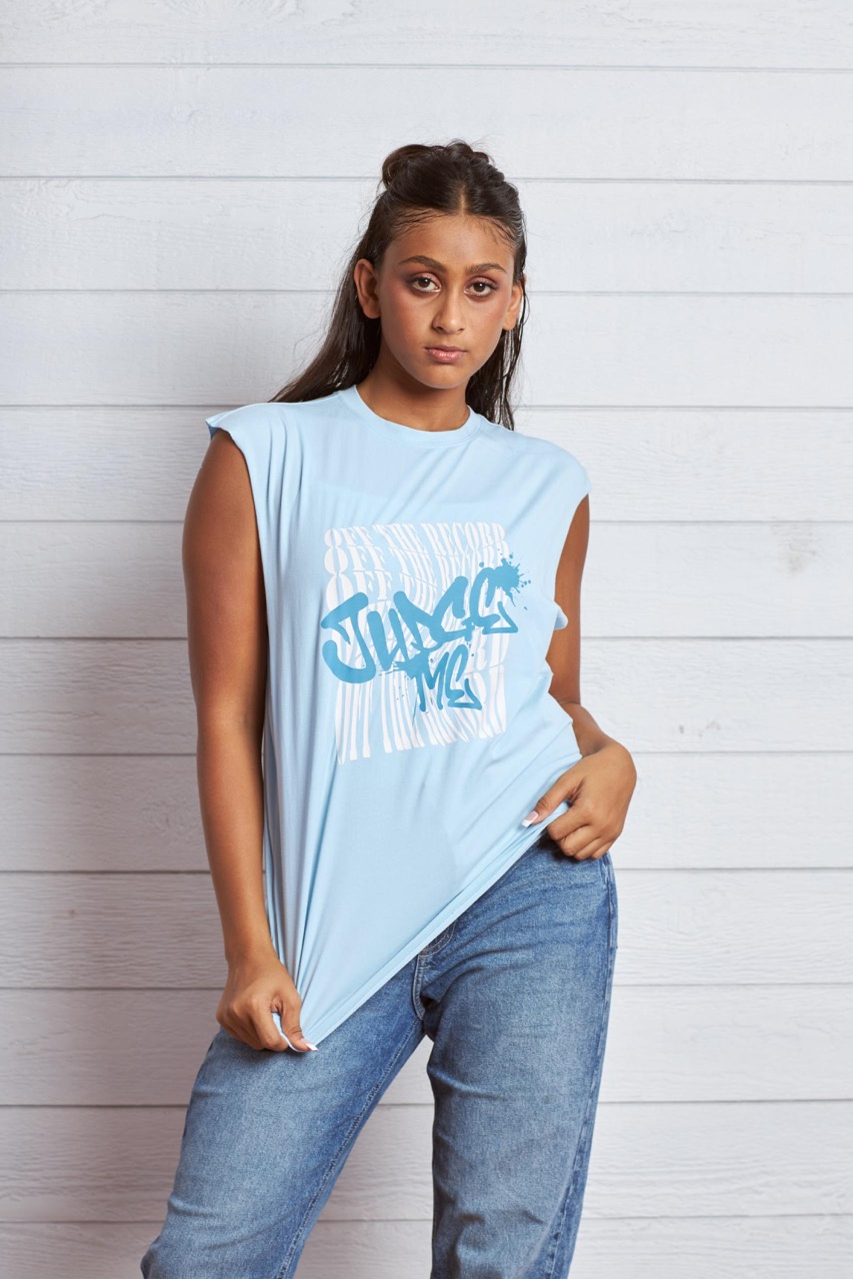 Oversized Armcut T-Shirt in Soft Jersey with UV Reactive Print - Front View girls