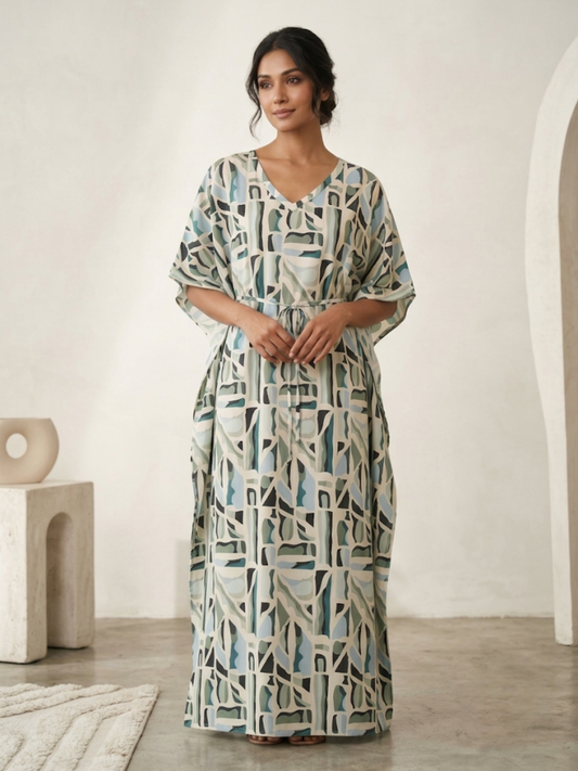 BLUE GREEN ABSTRACT LADIES KAFTAN
