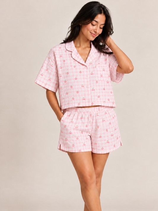 PINK CHERRY LADIES SHORT SLEEVE SHORT SET
