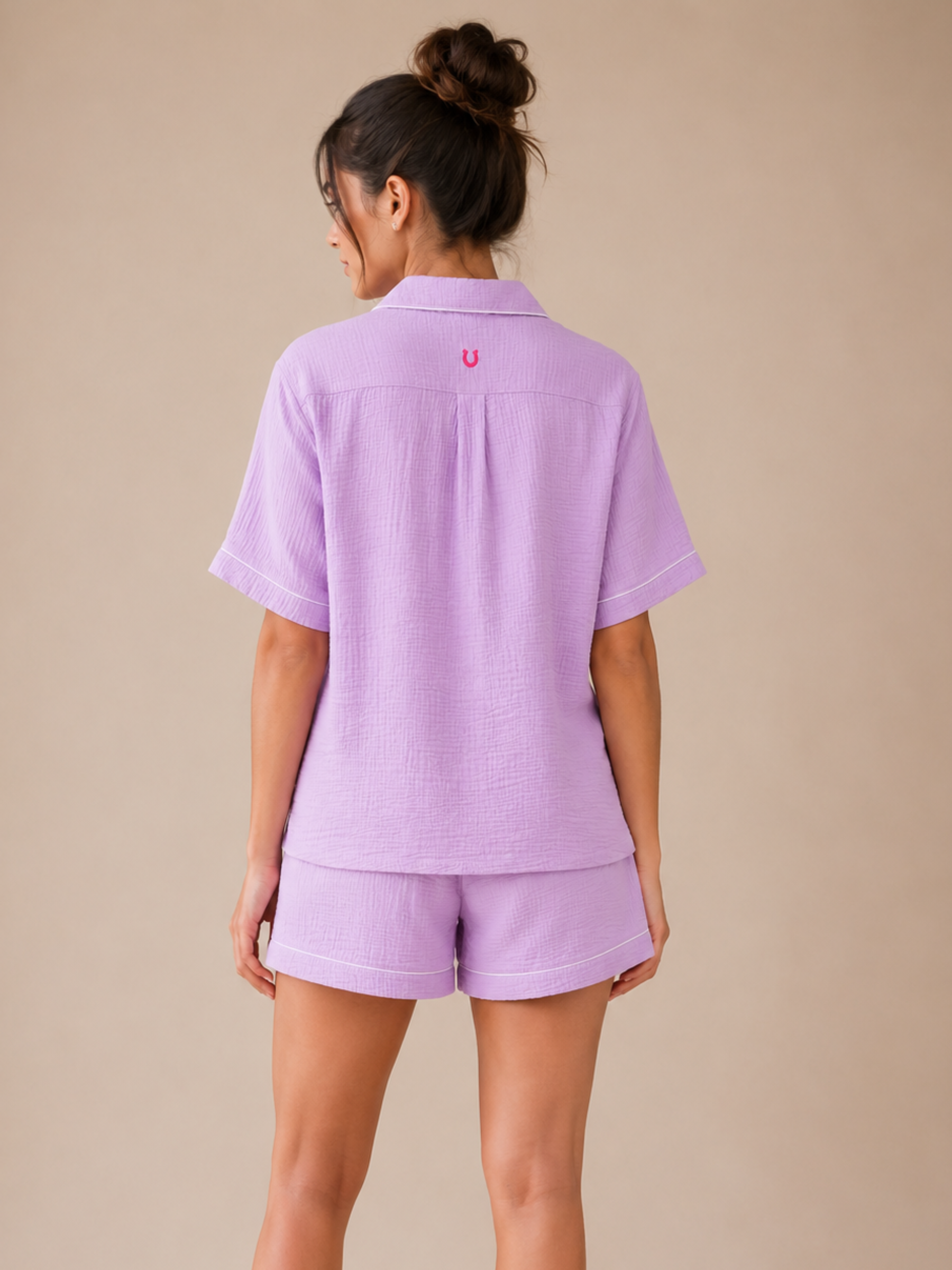LAVENDER LADIES FRONT OPEN SHORT SLEEVE SHORT SET - WOMEN - COTTON - SEDA