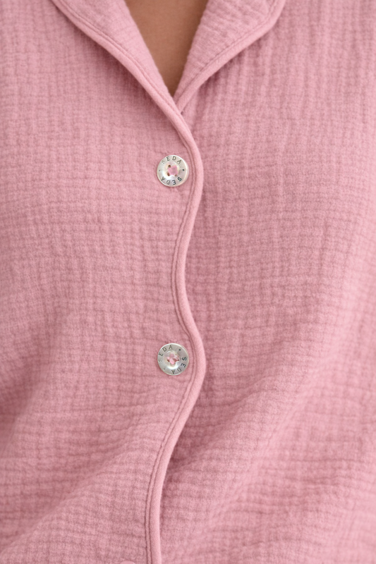 DUSTY PINK COTTON FRONT OPEN SHORT SET