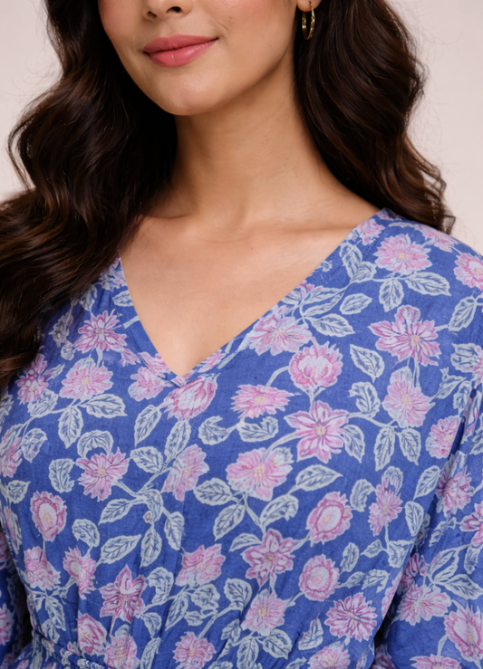 BLUE FLORAL LADIES WOVEN KAFTAN