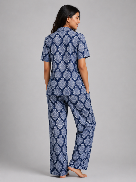 BLUE MOSAIC LADIES FRONT OPEN SHORT SLEEVE PANT SET - WOMEN - COTTON - SEDA