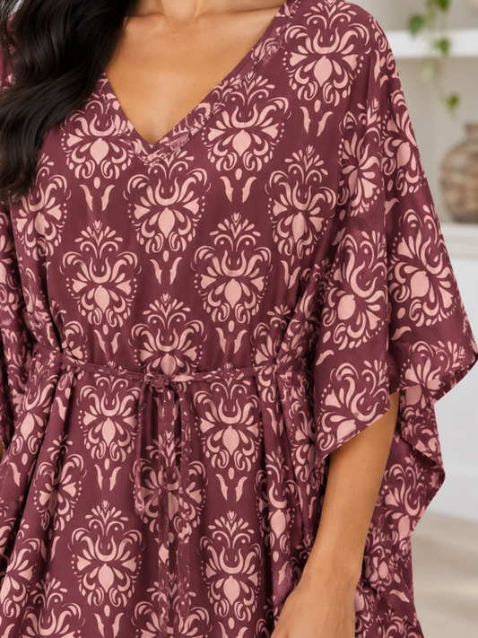 BURGUNDY MOTIF LADIES KAFTAN