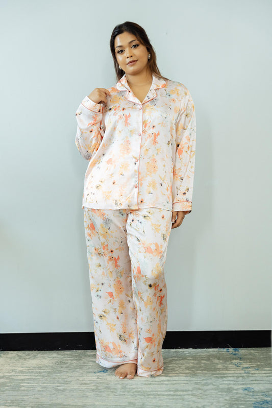 LANA PINK FLORAL SATIN LONG PJS