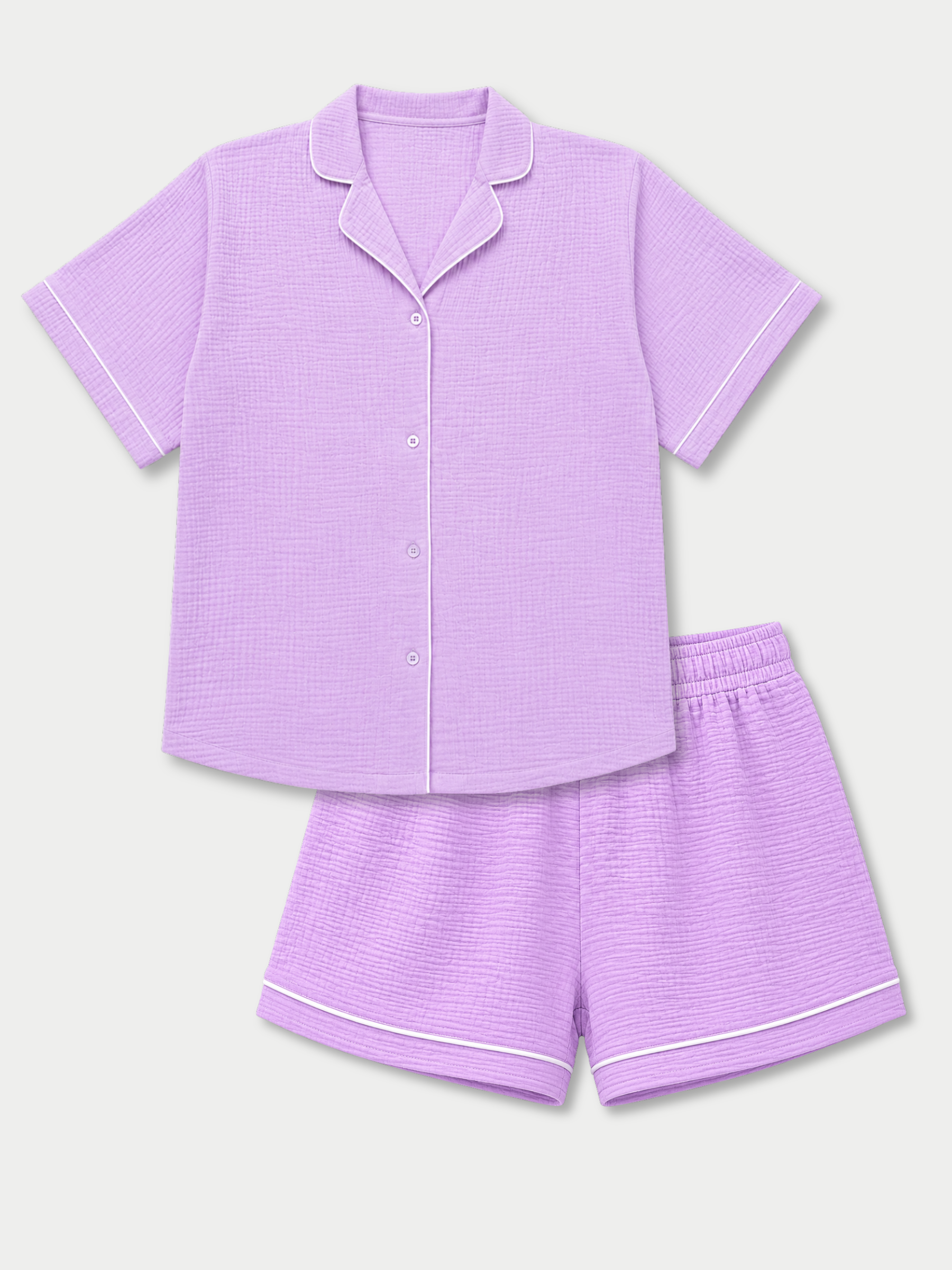 LAVENDER LADIES FRONT OPEN SHORT SLEEVE SHORT SET - WOMEN - COTTON - SEDA