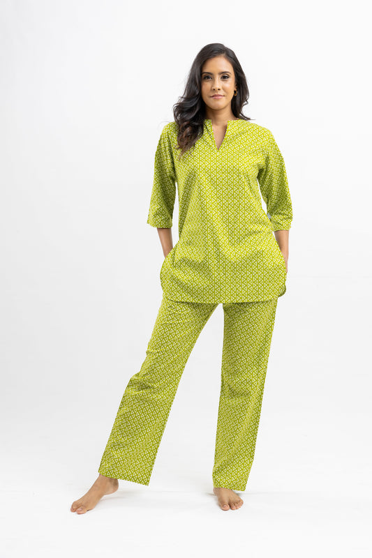 TRI LADIES COTTON LS KURTHI SET