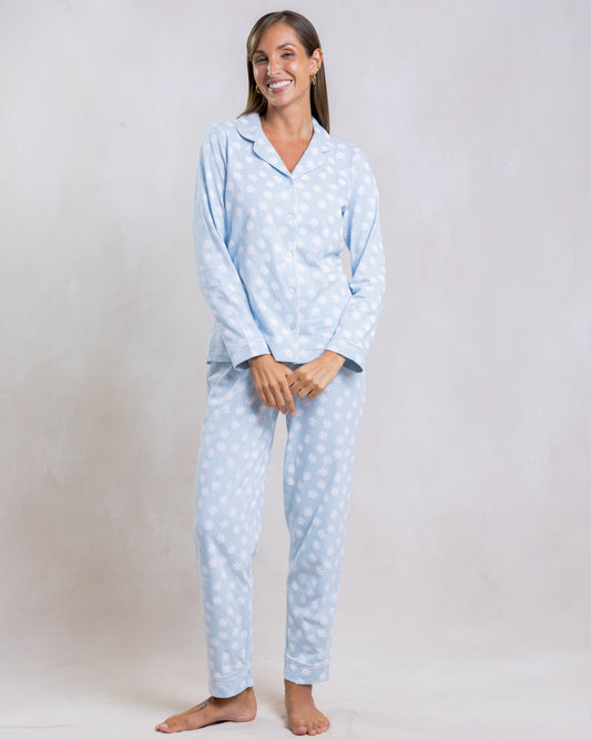 BLUE DAISY COTTON FRONT OPEN LONG SLEEVE PANT SET