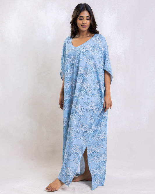 BLUE FLORET LADIES COTTON OVERSIZED KAFTAN
