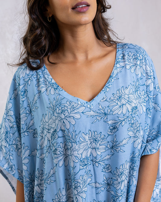 BLUE FLORET LADIES COTTON OVERSIZED KAFTAN