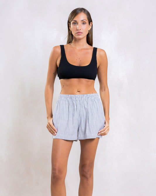 COTTON BLACK STRIPED LOUNGE SHORTS