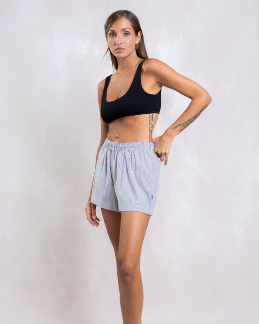 COTTON BLACK STRIPED LOUNGE SHORTS