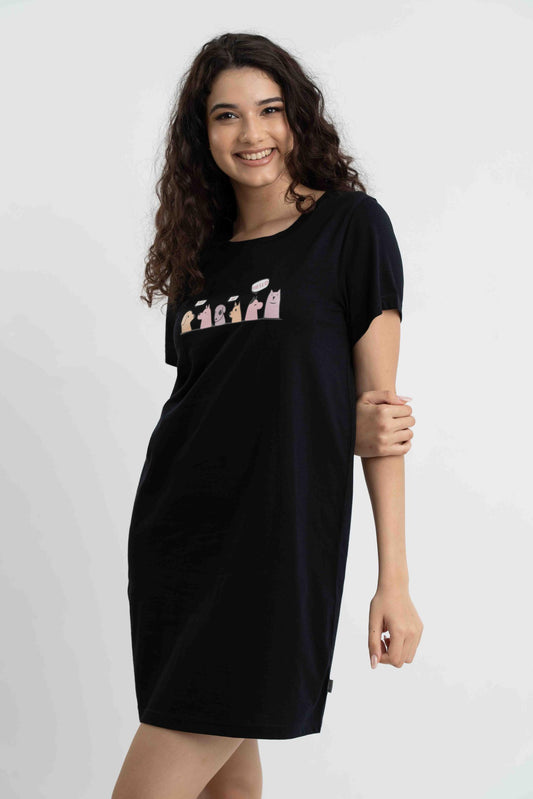 PAWSOME DAYS DRESS - Solid Cotton Short Sleeves Sports Nighty with Rubber Center Print