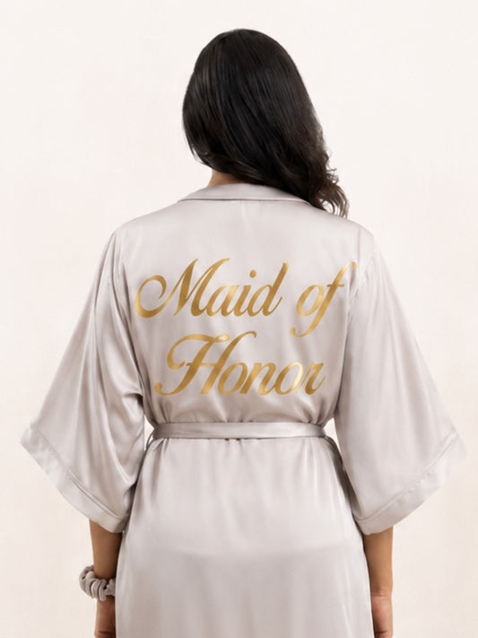 SAND MAID OF HONOR LADIES SATIN SHORT ROBE