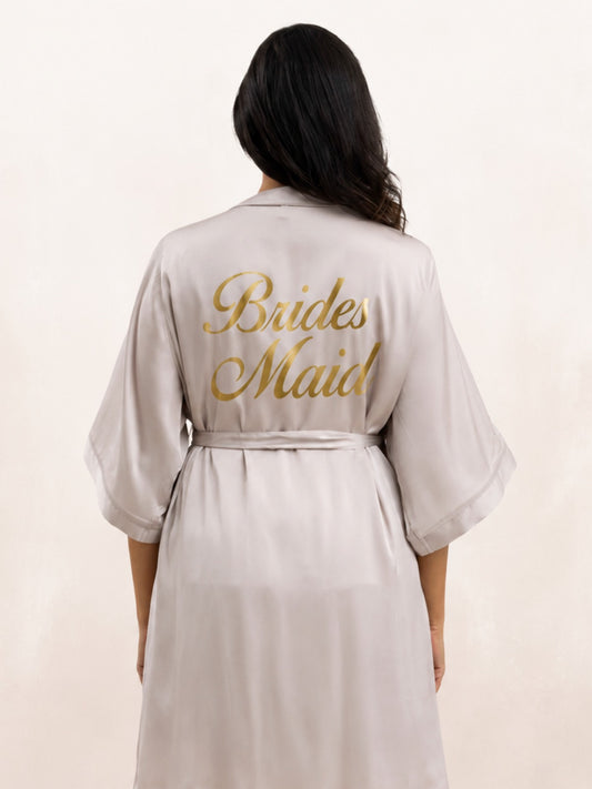 SAND BRIDESMAID LADIES SATIN SHORT ROBE