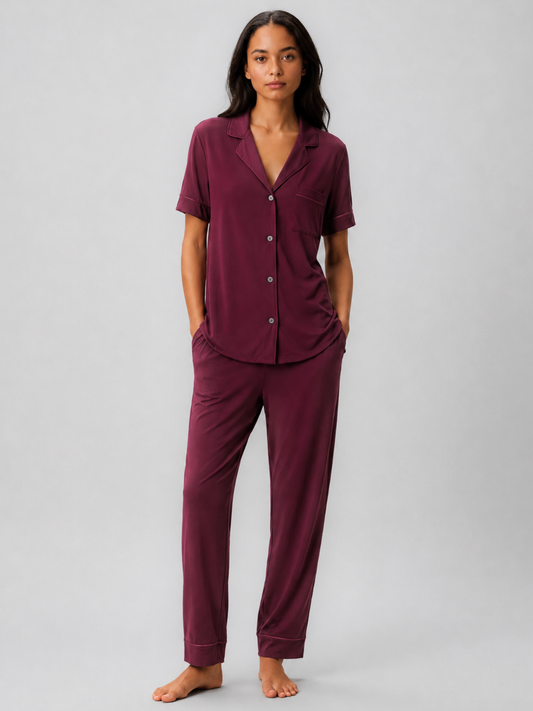 AIRSOFT MODAL MAROON SHORT SLEEVE PANT SET